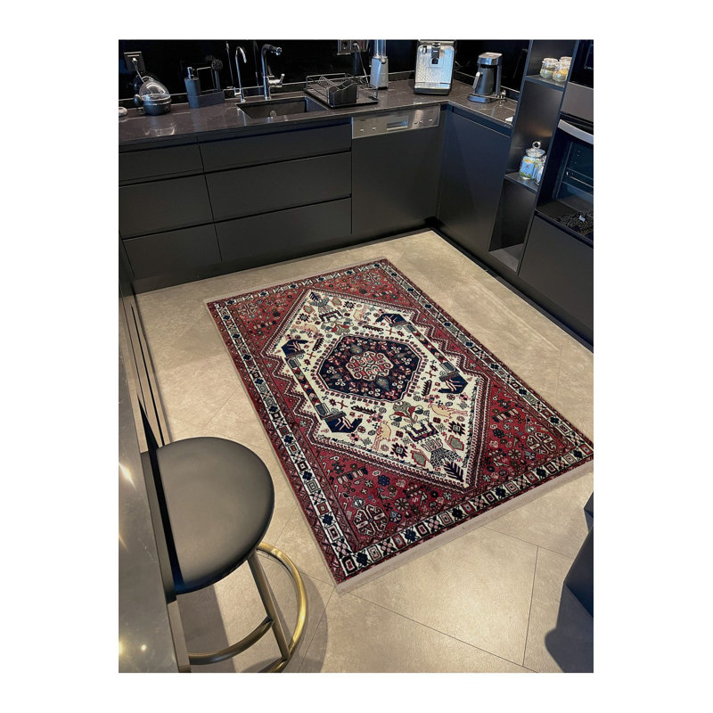 Tapis décoratif lavable à motif cerise à motif traditionnel rétro