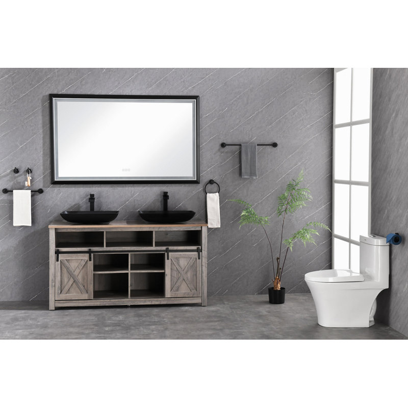 Miroir de salle de bain 60 po x 36 po à DEL avec cadre en aluminium, miroir de meuble-lavabo mural, anti-buée, mémoire, 3 couleurs, réglable en continu
