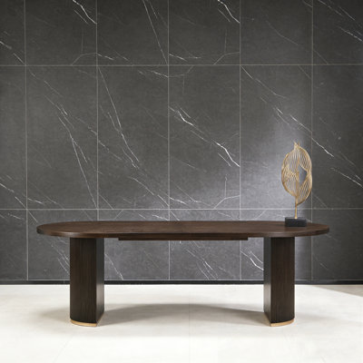 Oval Dining Table With Sturdy Double Pedestal