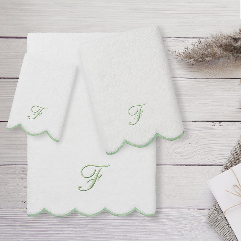  Ensemble de serviettes personnalisées 100% coton ADORNIA, F, Blanc/vert, Ensemble 3 serviettes de bain