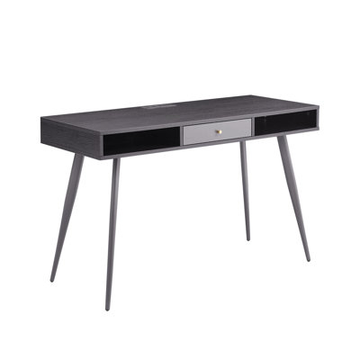 Mid Century Desk With Usb Ports And Power Outlet, Modern Writing Study Desk With Drawers, Multifunctional Home Office Computer Desk Black