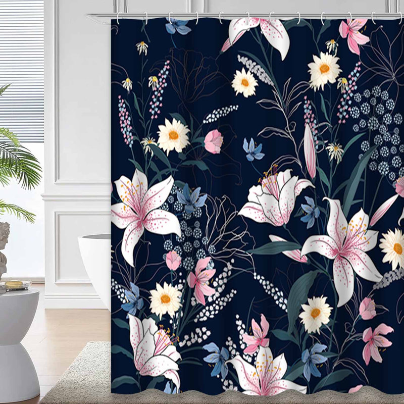 Rideau de douche imperméable à l'eau sans soudure à motif floral et tropical avec 12 crochets, L 72 po x l 72 po