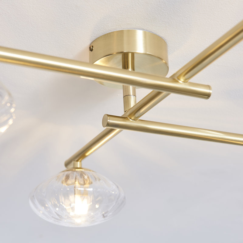 Myakka Glass Semi Flush Mount, Satin Brass, Transparent