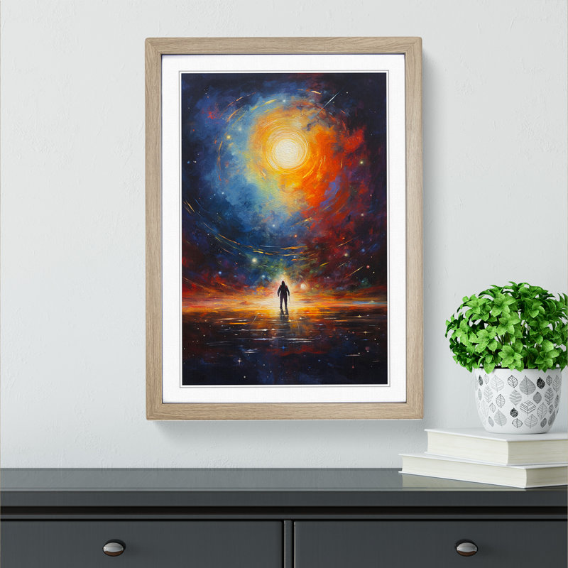 Universe Action Painting - Single Picture Frame Print on Wood, Oak Framed, 34cm H x 25cm W