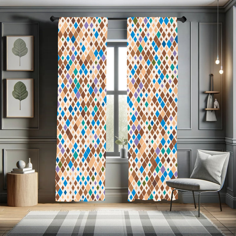 Rideaux George George, motif de carrés abstraits, paire, caramel pâle, L 28 po x L 63 po
