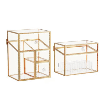 Makeup Brush Organizer ,Vanity Organizer with 18,Slot Lipstick Organizer, Makeup Brush Holder with Lid , Skincare, Perfume & Cosmetic Storage for Bathroom or Dresser