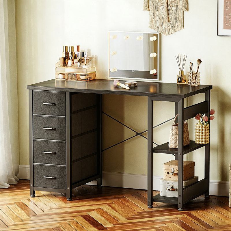 Nilajah Writing Desk with 4-Tier Fabric Drawers, Black