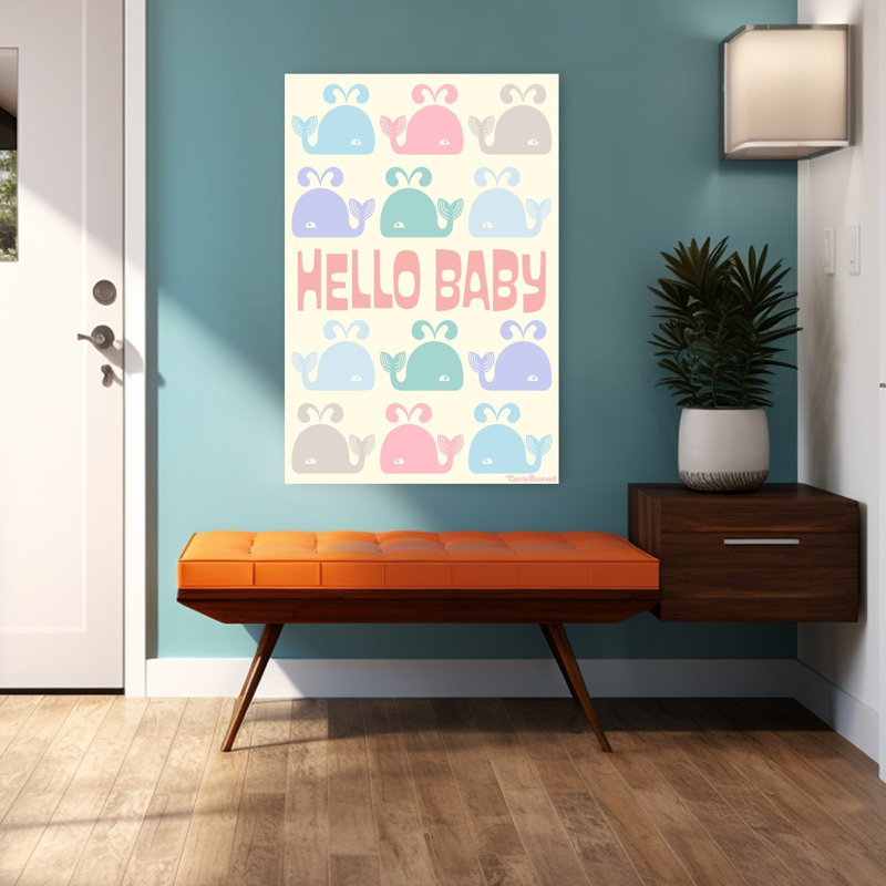«Hello Baby Whales», reproduction d'art murale contemporaine, H 48 po x l 32 po