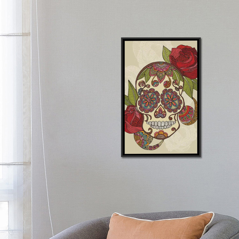 Crâne de sucre, impression sur toile tendue, H 26 po x l 18 po x P 1,5 po, Cadre noir