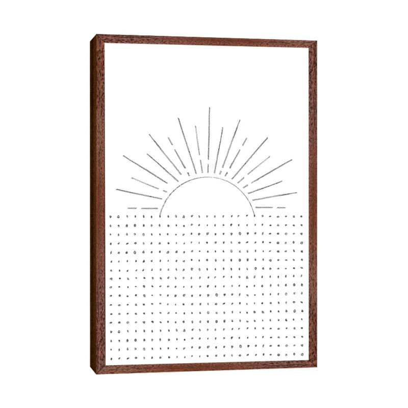 Line Art Sunset - Print on Canvas, Classic Brown Wood Framed, 152.4cm H x 101.6cm W x 3.81cm D