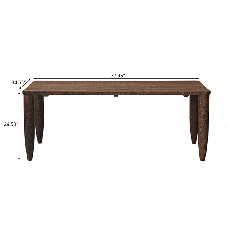 Table de salle à manger en bois massif et bois d'orme brun, H 29,53 po x L 77,95 po x l 34,65 po