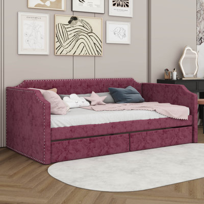 Lit de jour rembourré avec tiroirs de rangement, lit de jour capitonné en velours pour enfants garçons filles