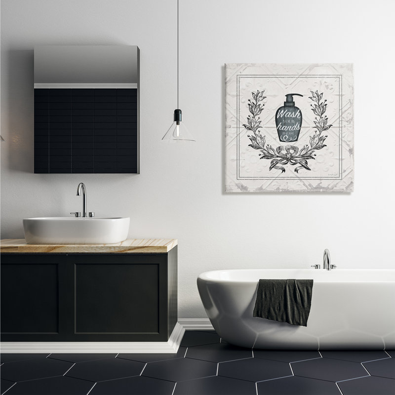 «Wash Your Hands Veuillez Exposer», impression sur bois, H 30 po x l 30 po x P 1,5 po, Toile tendue