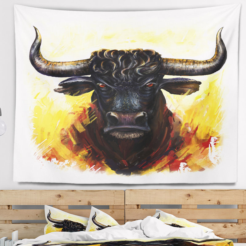 Féroce taureau illustration tapisserie Animal, H 32 po x l 39 po