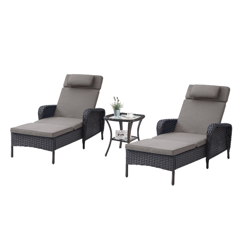 Chaise longue d'extérieur inclinable avec coussins Dahlyla, Gris, Brun