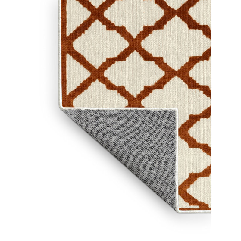 Tapis beige en treillis lavable à la machine, Rond 7 pi