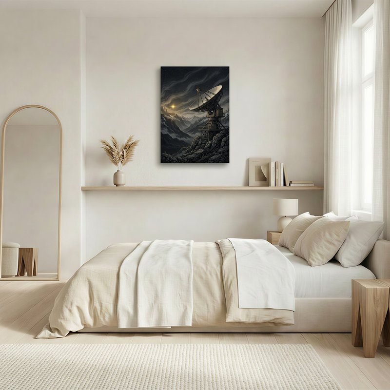 Art sur toile, radiotélescope sur un sommet de montagne sous un ciel étoilé, 18"H x 12"W
