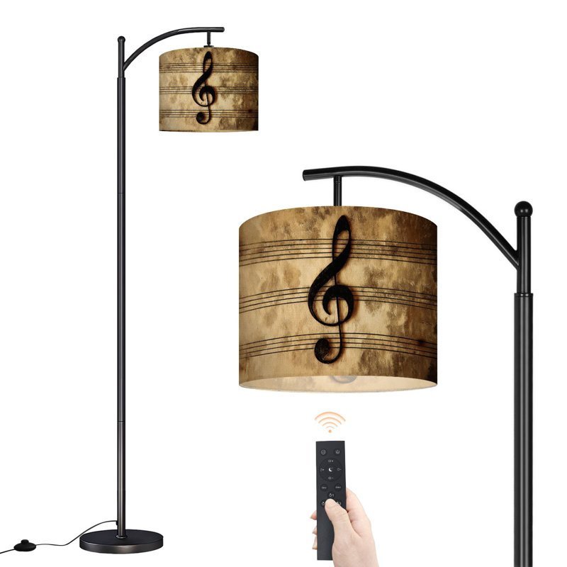 Lampe sur pied à arc avec rétro notes de musique rétro et lumières à DEL avec abat-jour réglables, grandes lampes sur pied pour le salon de lecture