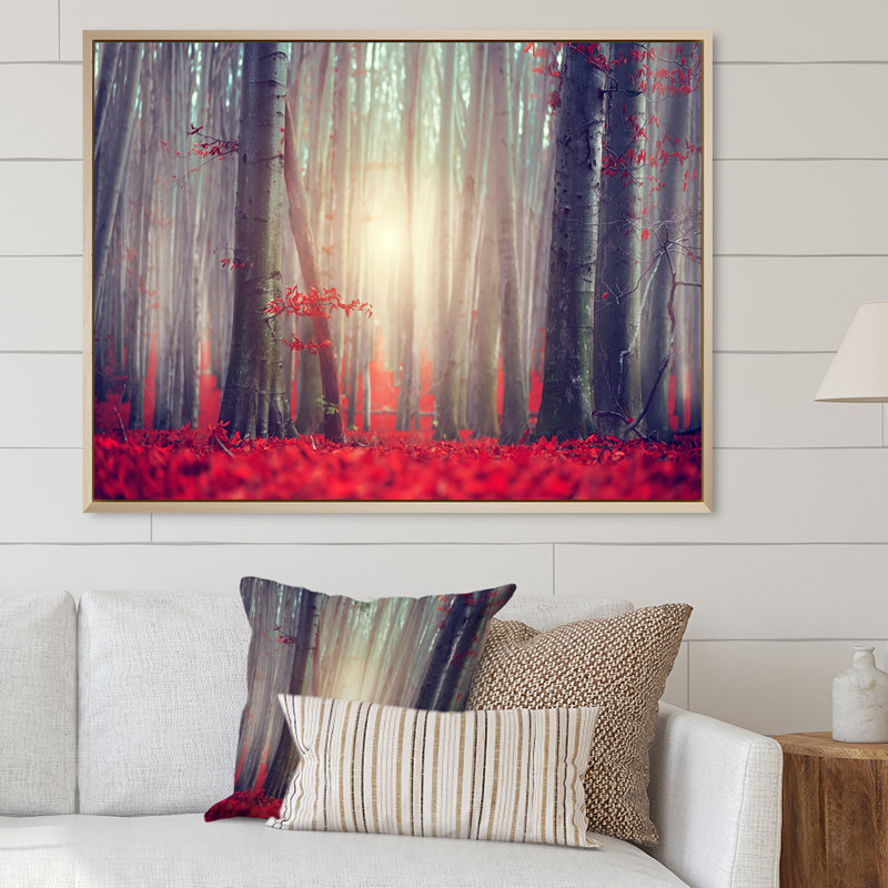 Mystic Red Forest Autumn Landscape IV - reproduction d'art sur toile traditionnelle, H 16 po x l 32 po x P 1 po