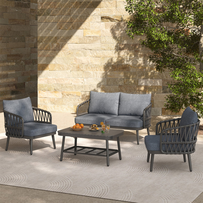 4-Piece Outdoor Patio Furniture Set, Gray, Black