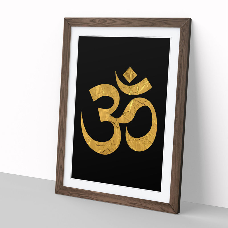 Om Symbol in Gold - Picture Frame Graphic Art, 48cm H x 36cm W x 2cm D, Walnut Framed