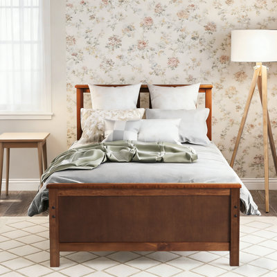 Wood Platform Bed with Headboard and Footboard, Rustic Bed Frame with Underbed Storage, No Box Spring Needed, Walnut, Twin