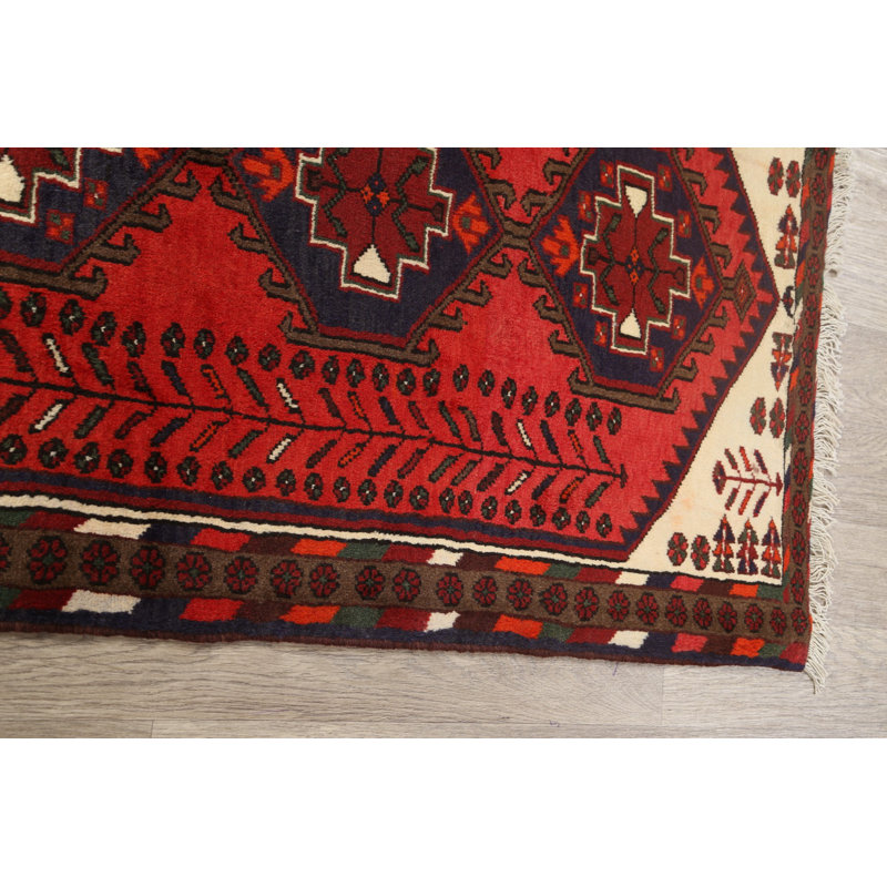 Tapis rouge en laine noué à la main de conception unique 3 pi 4 po x 4 pi 9 po Empson