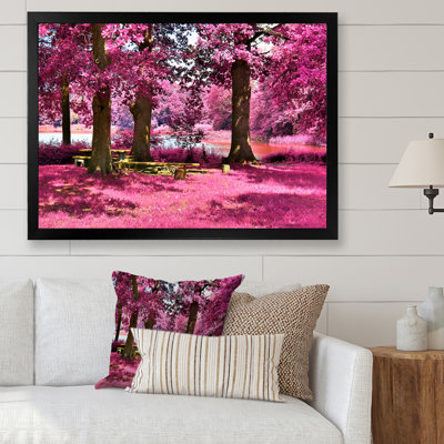 Reproduction d'art sur toile traditionnelle rose et mauve, paysage de forêt