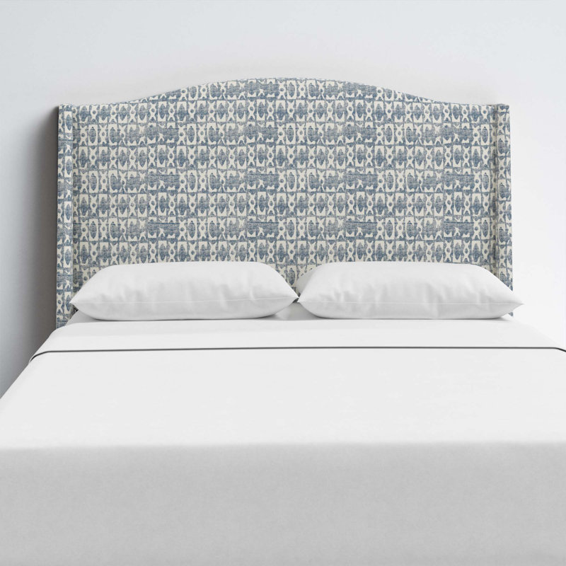 Vasiliy Upholstered Headboard, King, Cotton Geometric Blue