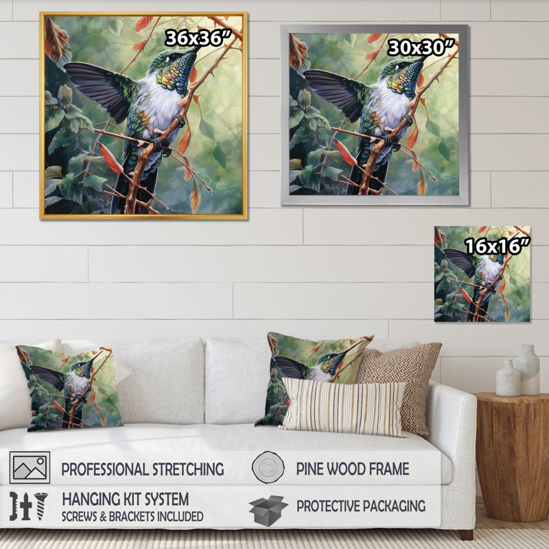 " Graceful Hummingbird IV ", Wrapped Canvas, 16" H x 16" W x 1" D