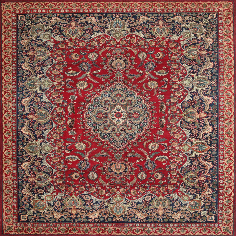 Tapis décoratif rouge à motif oriental jaidyn, Carré 4 pi