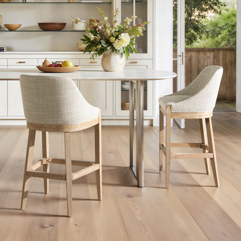Newport 30.5" Coastal Curved Back Upholstered Barstool, Bar Stool  (30.5" Seat Height)