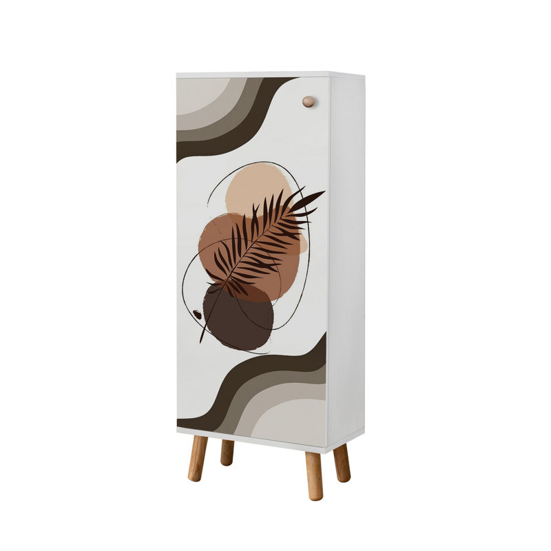 Modern Shoe Cabinet with Solid Wood Legs & Handles, White, 19.7 x 53.1 x 15.0 inches | 100% Melamine Coated Chipboard, UV Coated | Numerous Shelves for Organized Storage | Elegant Abstract Design for Home Entryway
