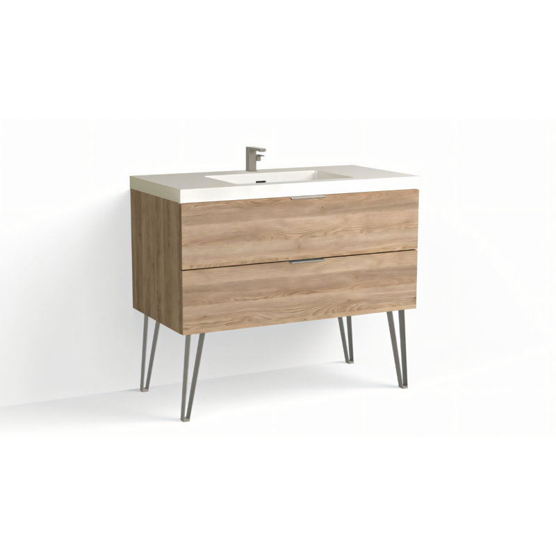 Avila 42" W Freestanding Single Bathroom Vanity with Dawson Leg, Gloss White/Single, Satin Nickel, Biondo
