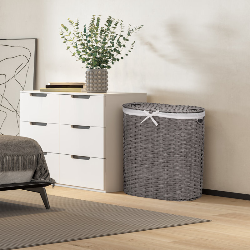 Handwoven Double Lidded Oval Hamper Sorter, Gray