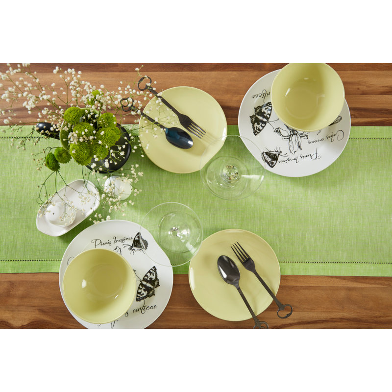 Milan - 100% Pure Linen Table Runner, Chambray Lime Green, 120" x 14"