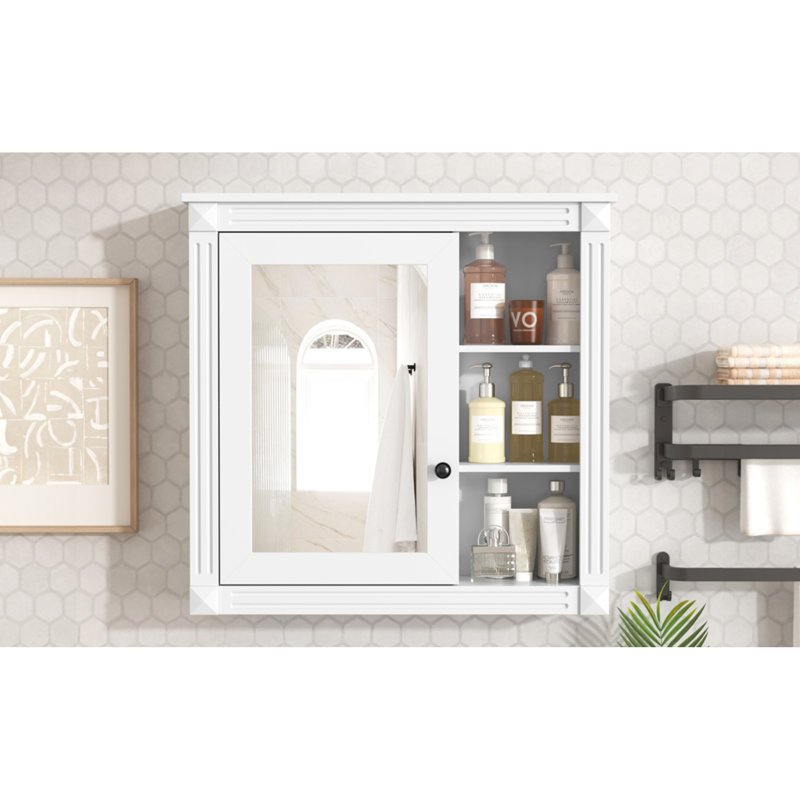 Armoire à pharmacie murale avec miroir, rangement blanc, armoire de rangement au-dessus de la toilette