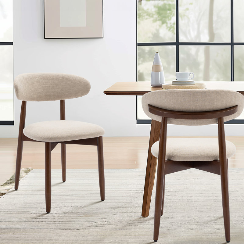 Vannie Upholstered Solid Wood Side Dining Chair, Beige, Brown