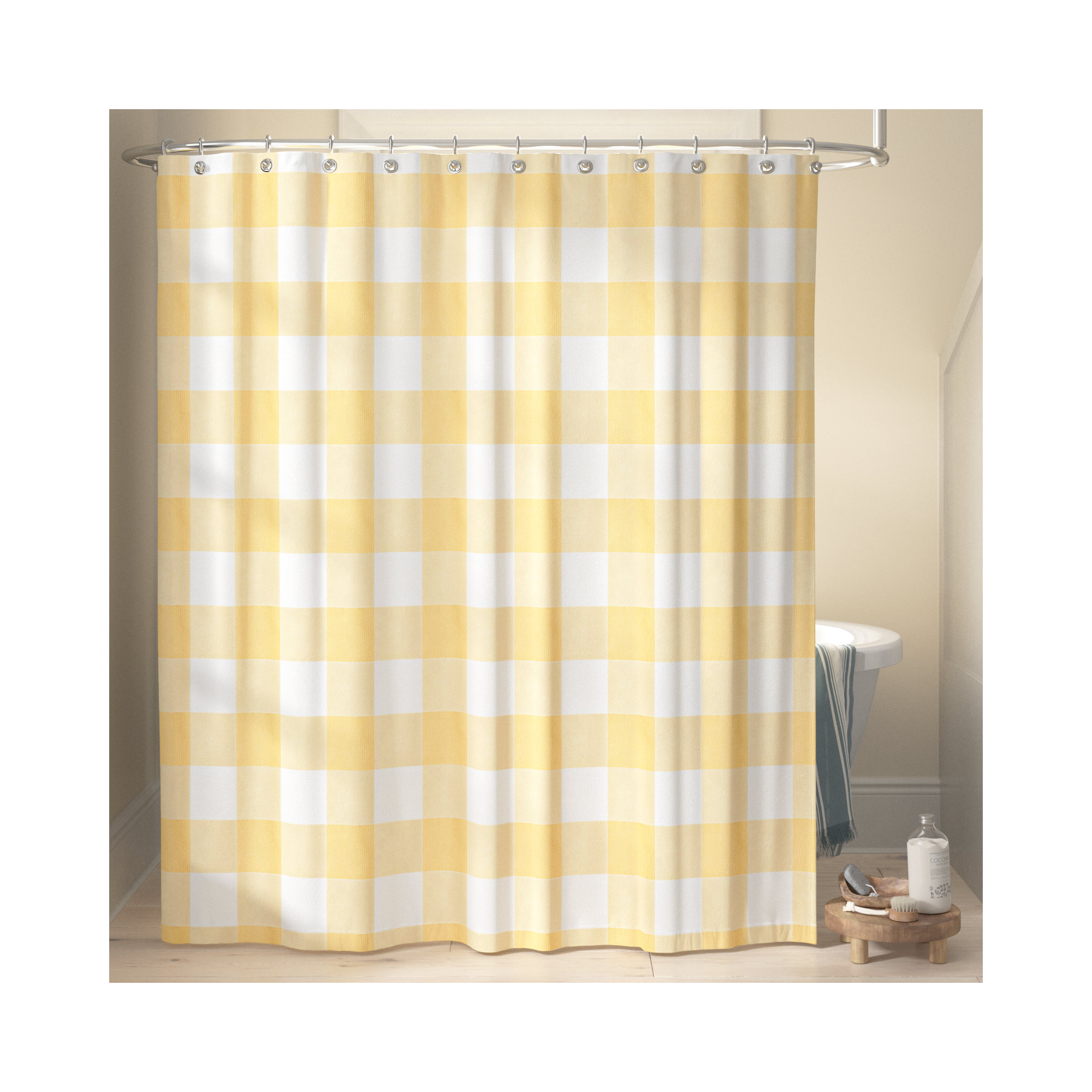 Hanka Polyester Shower Curtain, Yellow