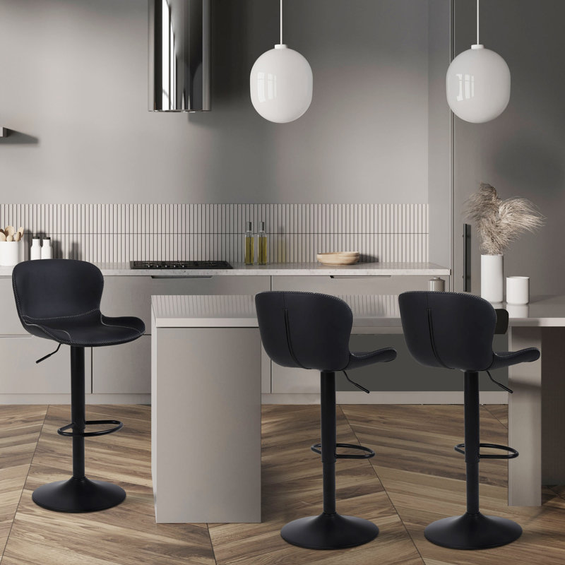 Swivel Upholstered Adjustable Height Counter Stool with Metal Frame, Black, 3