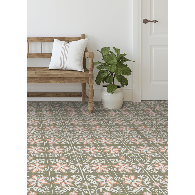 Carreaux de sol pelez et collez Lillium, Vert