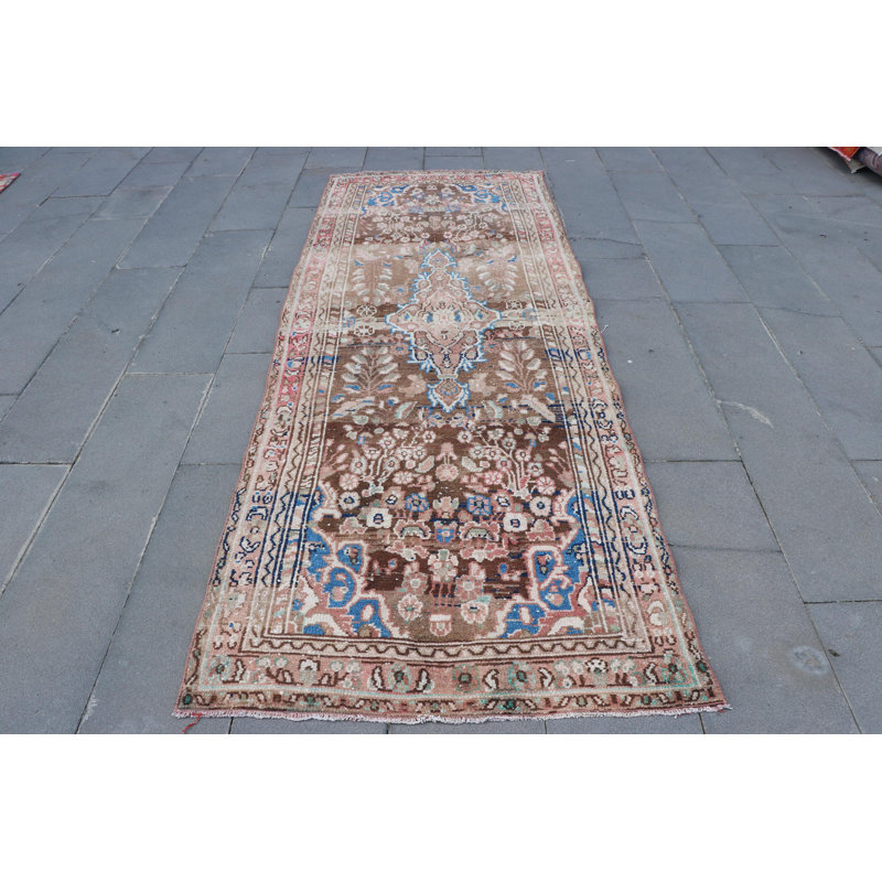 Tapis de couloir rétro en laine turque Oushak - noué à la main brun pour les couloirs