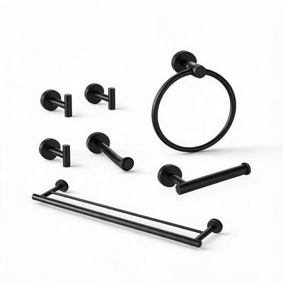 6 Piece Wall Mounted Bathroom Hardware Set with Towel Bar, Towel Ring, Toilet Paper Holder and Towel Hooks