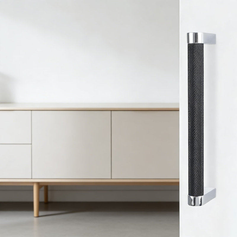 Paquet de 10 poignées d'armoire de 6,3 pouces (160 mm), poignées de tiroir moletées au fini noir mat et chrome poli, quincaillerie d'armoire de cuisine durable avec vis universelles