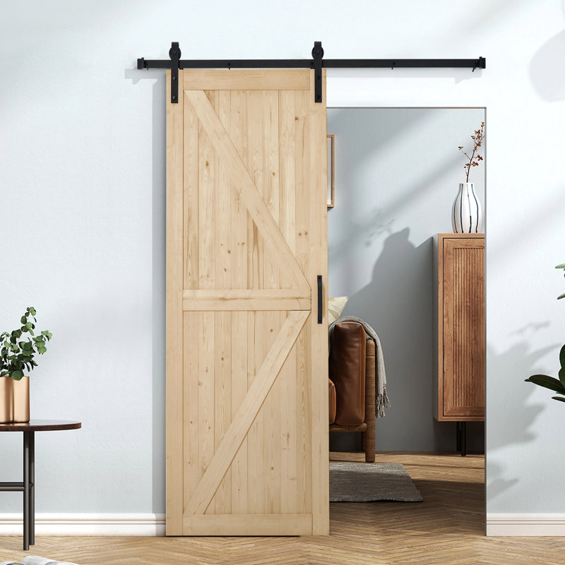 Natural Unfinished Solid Wood Sliding Barn Door with Hardware Kit