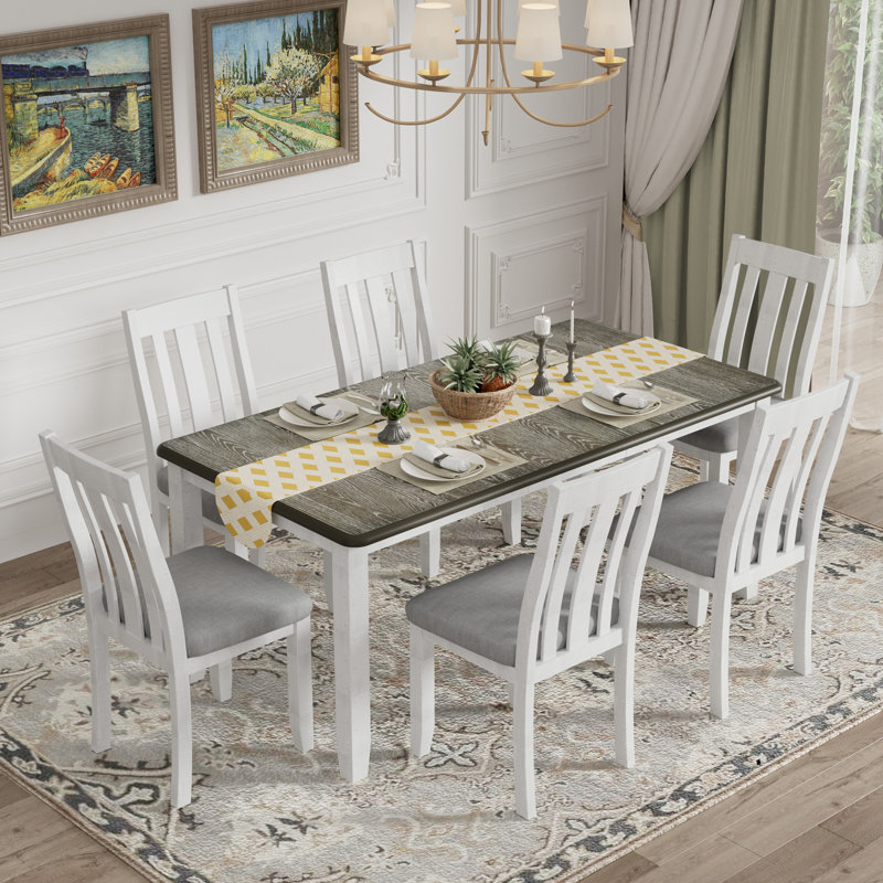 Ensemble de table de salle à manger 7 pièces de style rétro avec table extensible et 6 chaises rembourrées, Marron antique