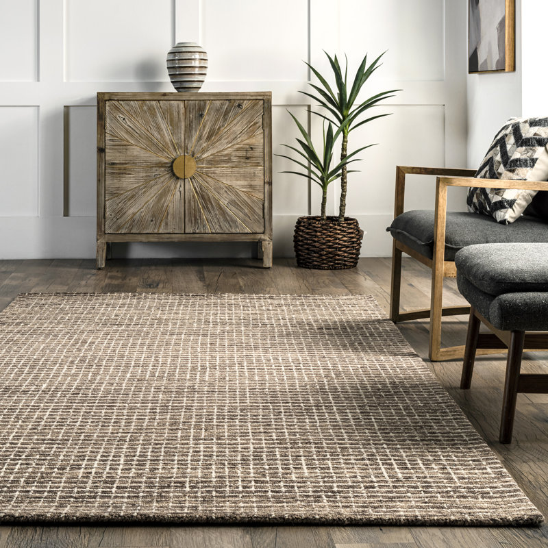 Winfield Katasha Checked Wool Brown Area Rug, Rectangle 6' x 9'
