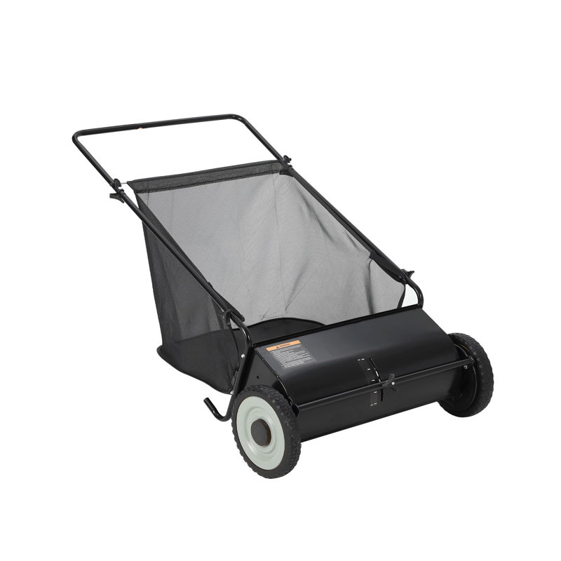 Balayeuse à pousser, système à 4 brosses extra large 21 pouces, 3,5 pieds cubes Sac en filet, structure en acier robuste, nettoyeur de jardin et de jardin à hauteur réglable pour les feuilles et l'herbe