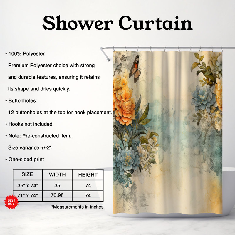 Rideau de douche Urban Petals - Premium, H 74 po x l 71 po