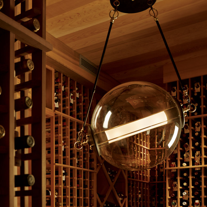 Lustre sphérique unique à 2 lumières Otto, Filet en acier inoxydable, H 48,8 po x l 28,4 po x P 20 po